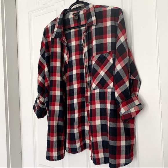 •FOREVER 21• Plaid 3/4 Sleeve Shirt Size L - Picture 2 of 9